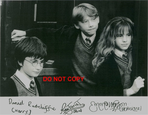 HARRY POTTER CAST SIGNED PHOTO, HARRY POTTER AUTOGRAPHED EMMA WATSON RUPERT GRINT DANIEL RADCLIFFE